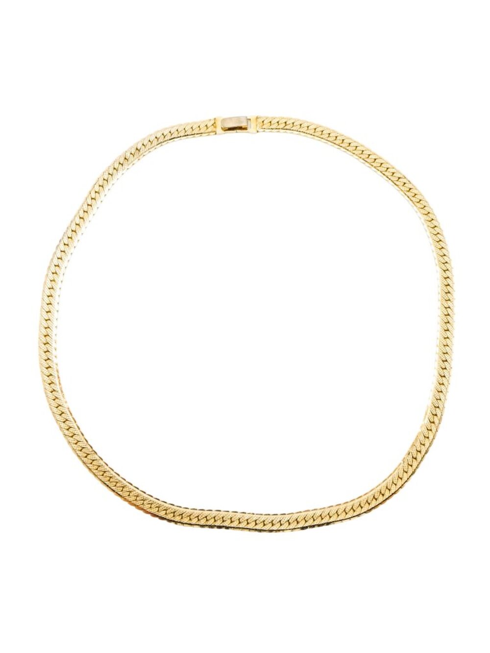 Vintage Gold Tone Herringbone Necklace Flat Chain 18 Inch Classic